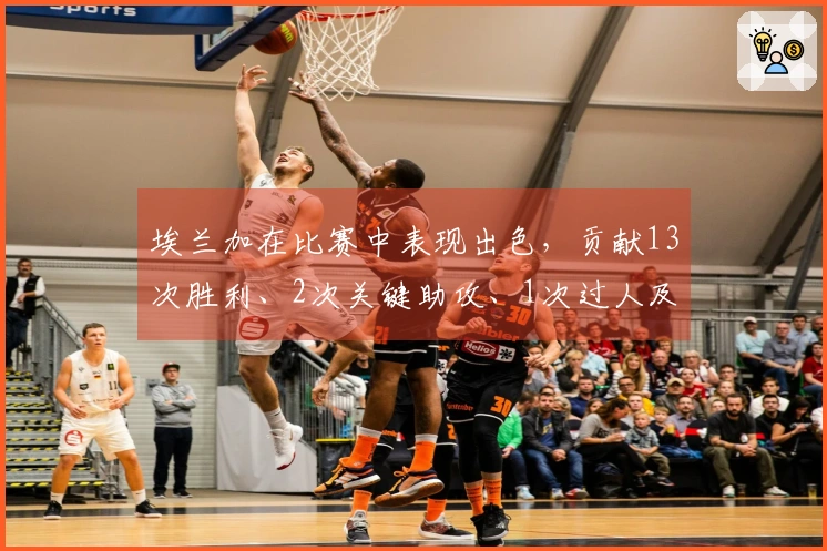 埃兰加在比赛中表现出色，贡献13次胜利、2次关键助攻、1次过人及5次夺回球权